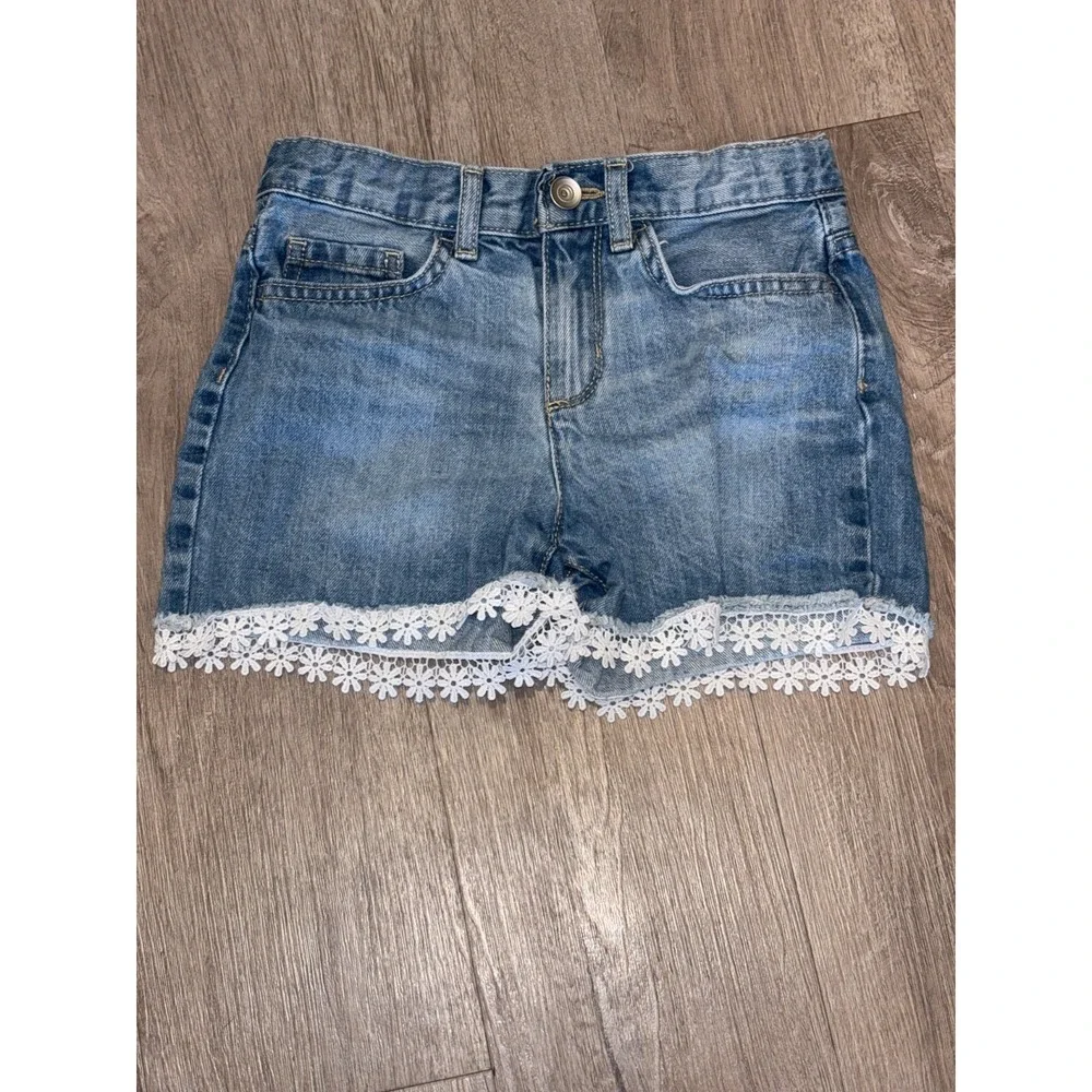 The Childrens‎ Place Shortie Shorts Girls 6X/7 Blue Denim Loose Fit Lace Hem